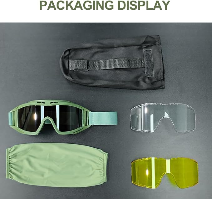 Tactical Airsoft Goggles Anti Fog Shooting Glasses Impact Resistant Safety Goggles with 3 Interchangable Lens