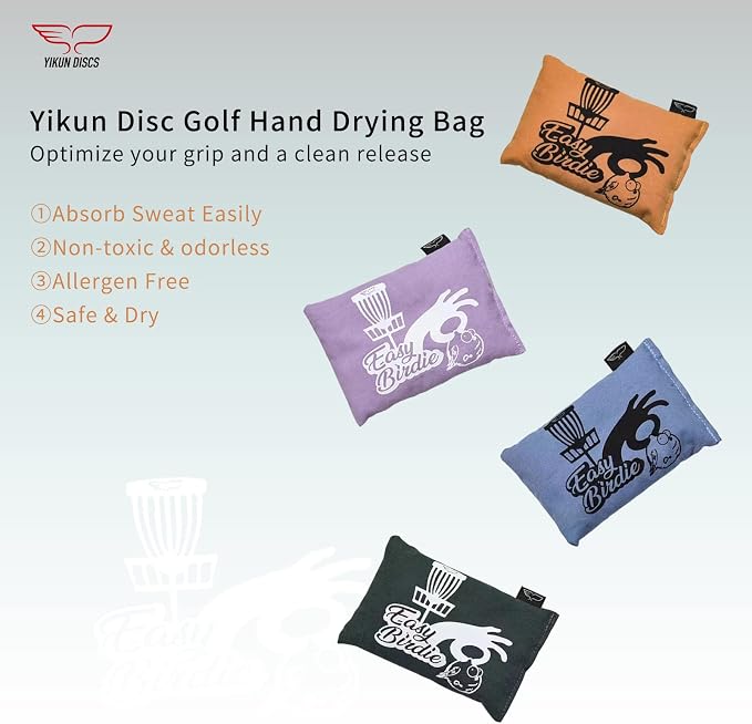 Yikun Disc Golf Grip Bag, Sweat Absorber Dry Hand Pouch, Essential Disc Golf Accessories, Substitute Chalk Bag with Active Aluminum Oxide Granules for Moisture Control(Random Color)
