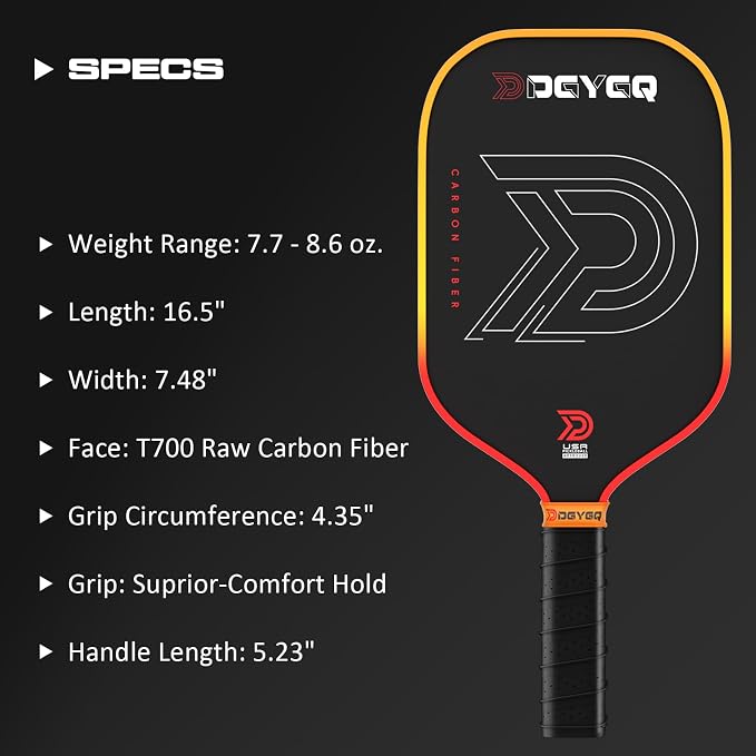 DGYGQ Pickleball Paddles with Polypropylene Honeycomb Core, T700SC Power Carbon Fiber Pickleball Paddle, Increased Power for Ultimate Spin & Consistency