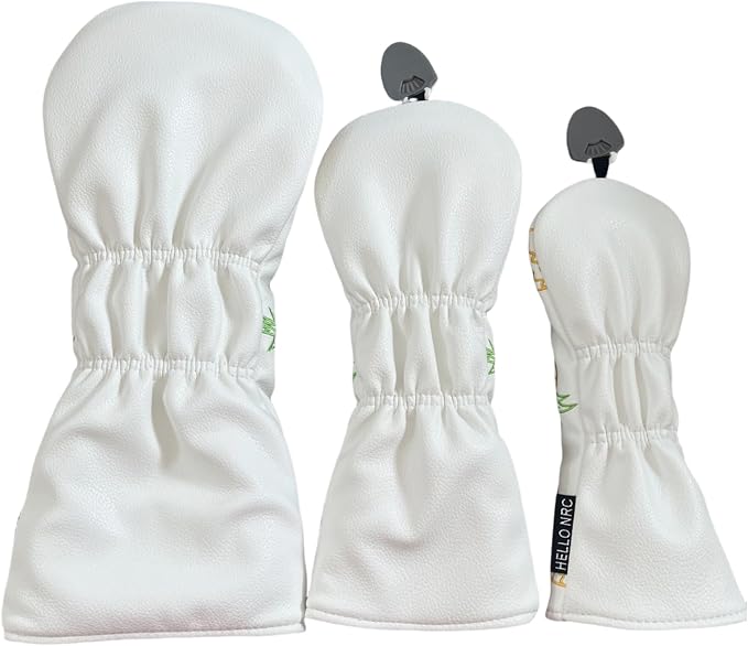 Pineapple Golf Headcovers Set of 3 Driver Fairway Hybrid Covers,Synthetic Leather Rotatable Headcovers for Woods and Driver,3pcs Unisex White or Yellow Golf Club Head Covers