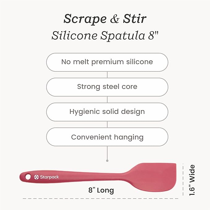 Starpack 'Scrape & Stir' Silicone Spatula (8.5 Inches) - Heat Resistant Spatula Set 600°F - Food Grade Kitchen Spatulas - Nonstick Baking and Cooking Spatula - LFGB Grade Rubber Spatula Set