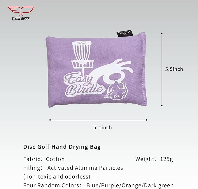 Yikun Disc Golf Grip Bag, Sweat Absorber Dry Hand Pouch, Essential Disc Golf Accessories, Substitute Chalk Bag with Active Aluminum Oxide Granules for Moisture Control(Random Color)
