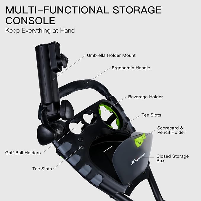 XDriveMax GC03 360 Rotating 3 Wheel Foldable Golf Pull Cart for Golf Clubs,Carries Umbrella Stand and Premium Storage - Green Pack