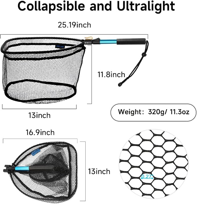 SANLIKE Collapsible Telescopic Fishing Net Rubber Coated Fresh/Salt Water