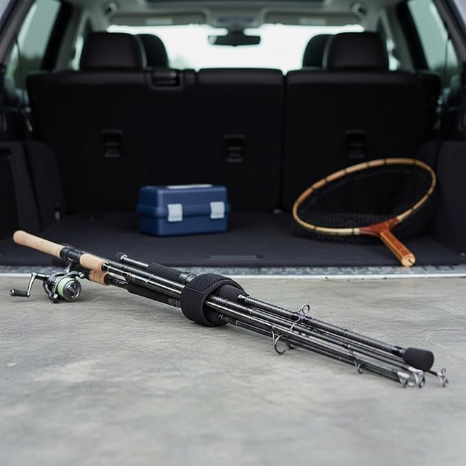 Neoprene Fishing Rod Strap - Secure Bundling Sleeve for Transport & Storage, Black