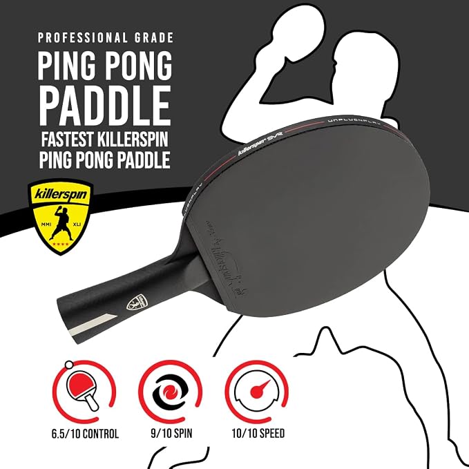 Killerspin Stilo7 SVR Ping Pong Paddle, Performance-Level Table Tennis Racket with Carbon Technology, Memory Book Case, Black