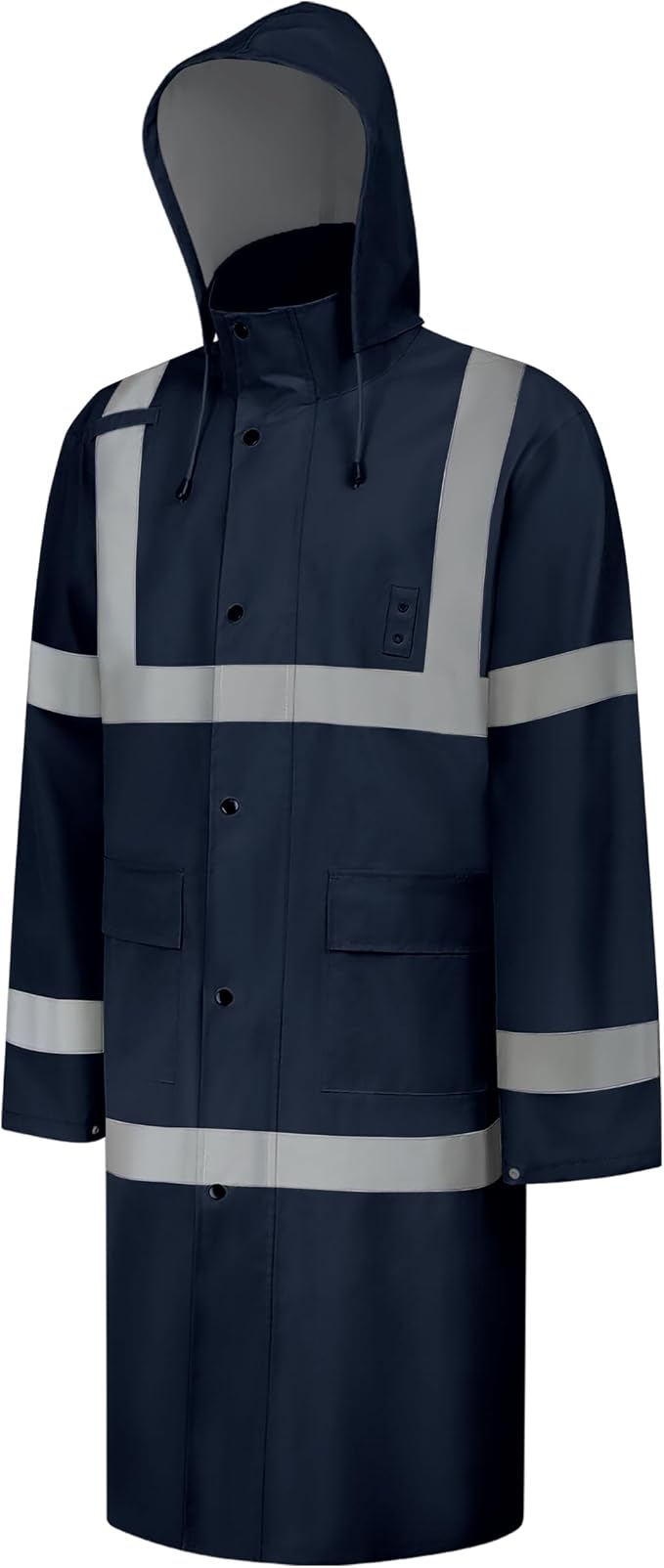 High Visibility Rain Suit, High Vis Rain Suit for Men, Waterproof Rain Jacket with Hood, Class 3 Lightweight Hi Vis Rain Gear for Outdoor & Safety Work, Men Women, Dark Blue Long, 2XL