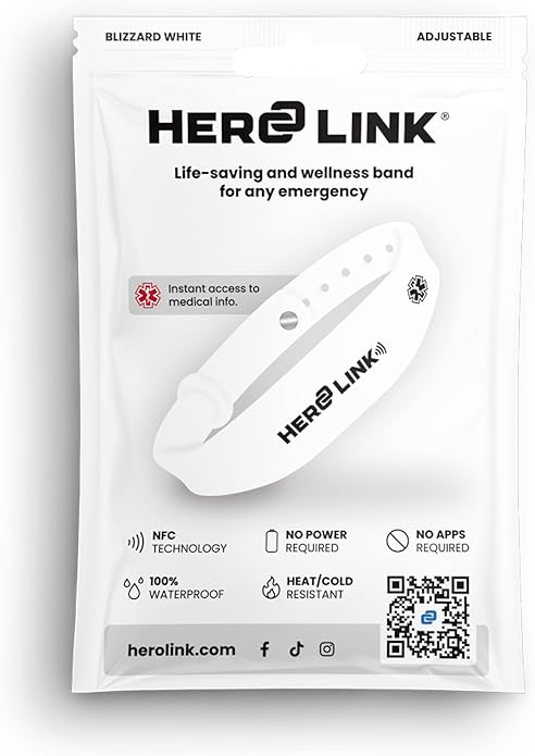 Hero Link® Medical ID Bracelet & Wellness Wristband – Adjustable Silicone, Waterproof, Heat-Resistant, Smart Band with NFC Tag for Instant Emergency Info Access