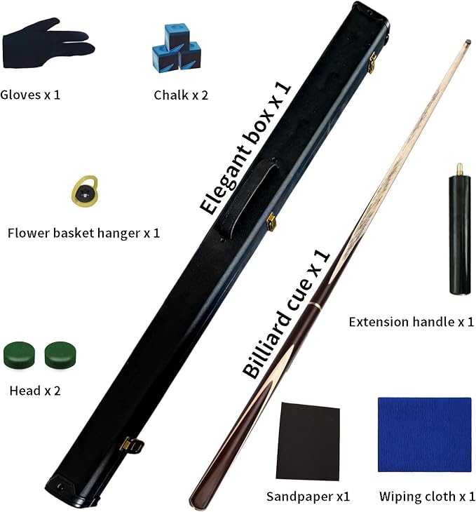 Handmade Wooden 3/4 Joint Pool Cue, 57" 19oz Dark Red Sandalwood and Maple Wood Billiard Cue with 10mm Tip, Extension Rod, Cue Case and Accessories, Complete Snooker Cue Set