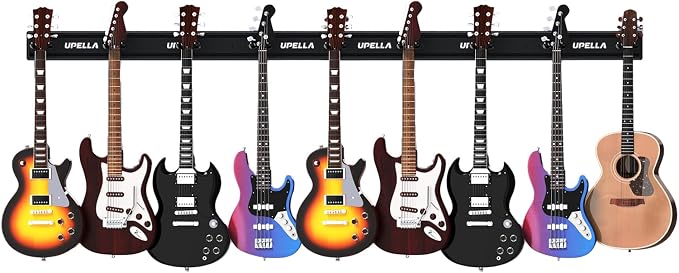 Guitar Wall Mount Hangers for Multiple Guitars, Holds 10 Basses, Premium Aluminum Metal Mandolin Stand Banjo Rack Violins Holder, Adjustable Instruments Display Set, Wall Mount Hooks