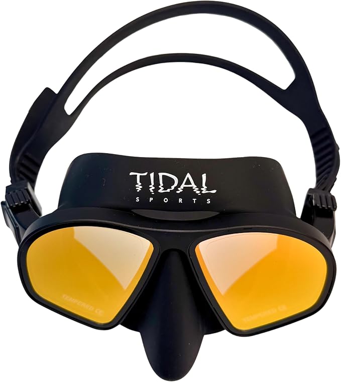 Tidal Freedive Mask - Aluma Pro with Advanced Anti-Fog Technology. Ultra Low Volume Mask for Freediving, Snorkeling and Scuba Diving. Tempered Glass Lens.