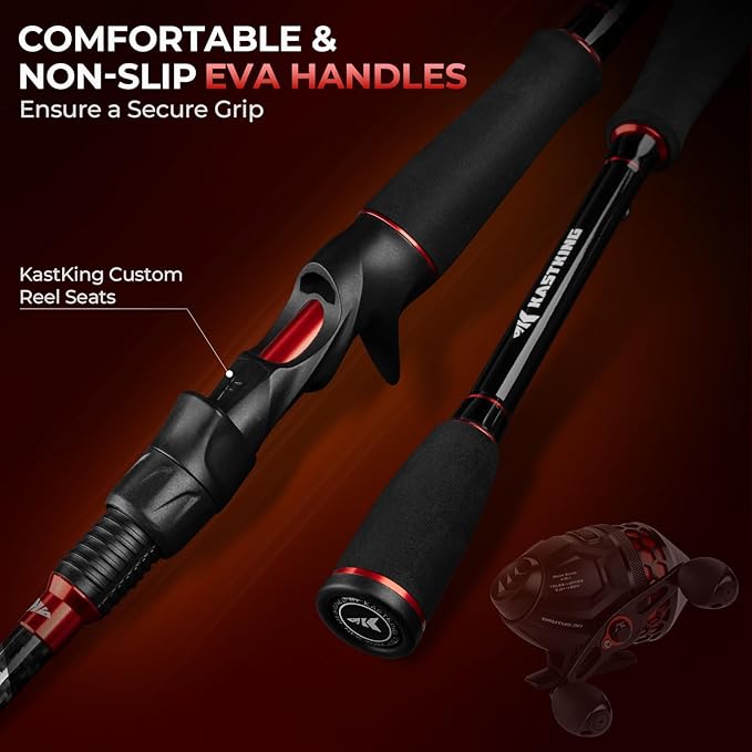 KastKing Brutus Twin-Tip Fishing Rod and Reel Combo, Baitcaster, Spinning & Spincast Combos, IM6 Graphite 2-Piece Rod with Backup Tip Section, EVA Handle, Durable & Sensitive, Freshwater Fishing