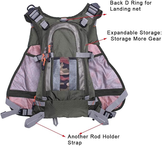 Waxaya Lightweight Fly Fishing Vest with Multi Pockets Adjustable Size Mesh Fishing Backpack for Men and Women