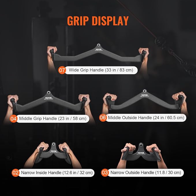 VEVOR LAT Pulldown Attachments, Cable Machine Rowing T-bar V-bar Tricep Pull Down Bar, Back Strength Training Rubber Coated Handle Grip, Bicep Curl Tricep LAT Pulldown Bar for Home Gym Fitness