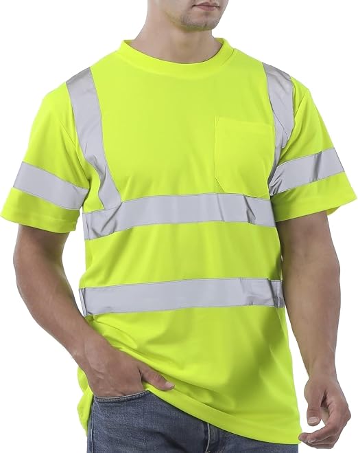 sesafety High Visibility Shirts for Men Class 3 Hi Vis Reflective Construction Shirts for Men with Pocket Safety T Shirt for Mens Work Shirt for Mens Short Sleeve Yellow