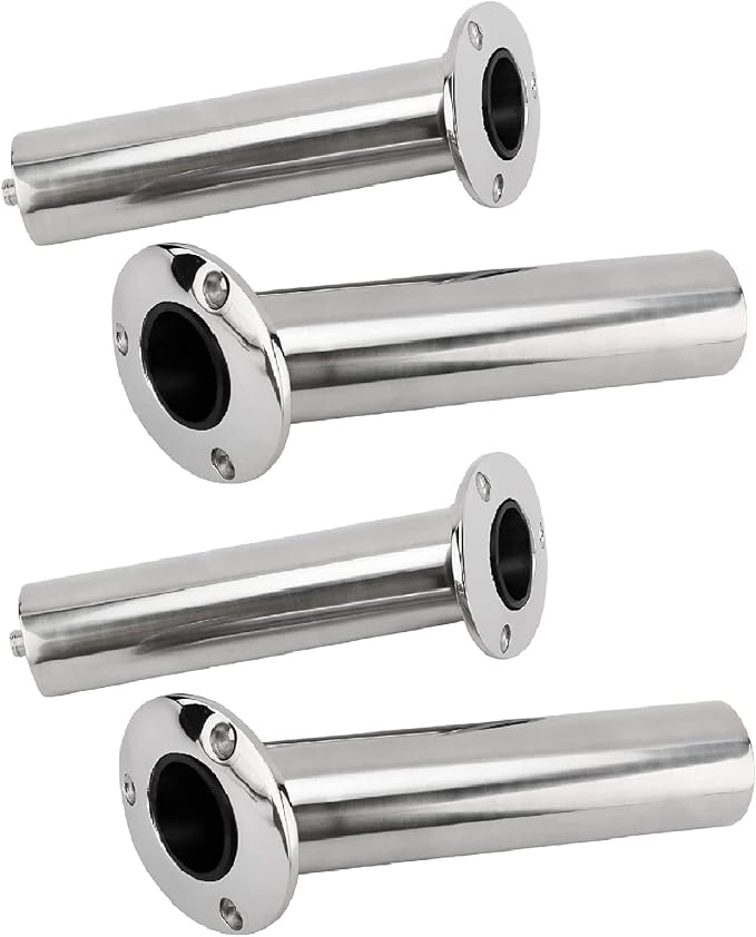 YaeMarine 4-Pack Heavy Duty Stainless Steel 316 Deluxe Rod Holders with Drain, Flush Mount Fishing Rod Pole Holders, 30 Degree /15 Degree/90 Degree