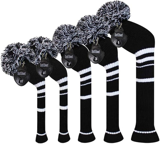 Scott Edward Golf Headcover Set of 5 PCS, Driver Wood Cover *1, Fairway Wood Cover *2, Hybrid Cover * 2, with Rotating Number Tags