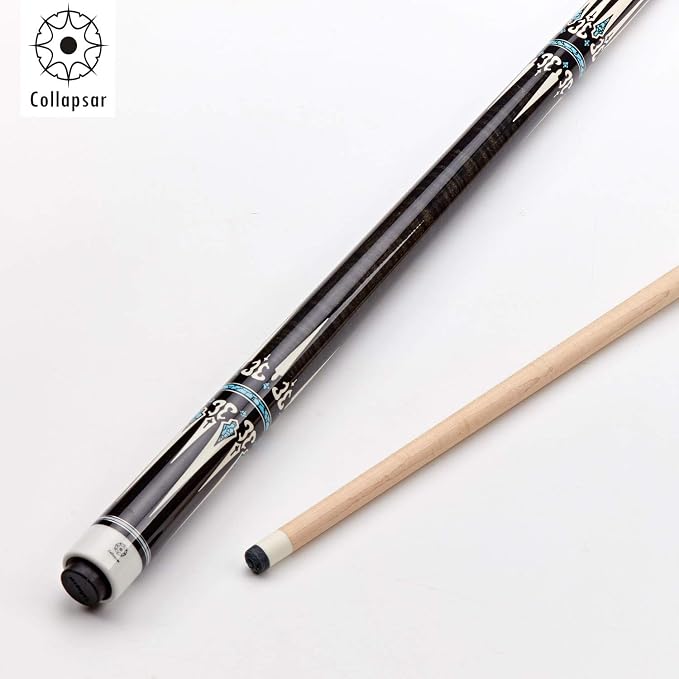 Collapsar CXT Pool Cue with Soft Case,Black with Cream Points and Turquoise,Wrapless Handle 58Inch Professional Pool Stick