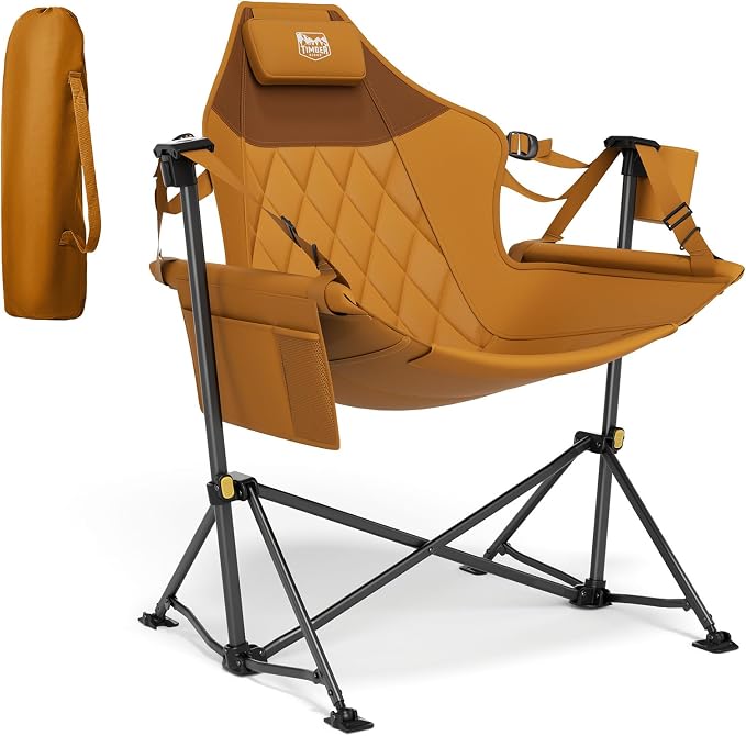 Timber Ridge Hammock Camping Chair with Adjustable Backrest, Heavy Duty Folding Hammock Chair Supports 300lbs, Portable Hammock Chair for Camping, Travelling and Patio, Orange