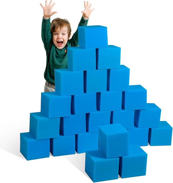 Foam Pit Cubes, 24 PCS 5 Inches Gymnastics Foam Blocks Trampoline Blocks, Multi-Sport Protective Padding for Freerunning, Trampoline, Parkour, Skate Parks & BMX - Dark Blue