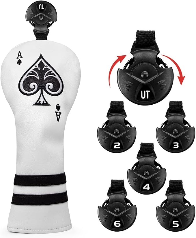 Ace Wood Club Headcover - 3pcs or 1pc - Driver/Fairway Woods/Hybrid Rescue - White Leather Golf Club Cover