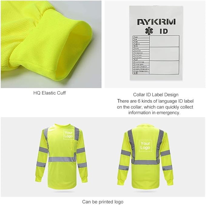 A-SAFETY Safety Shirt,High Visibility Work T Shirt Long Short Sleeve Class 3 (XS-6XL)