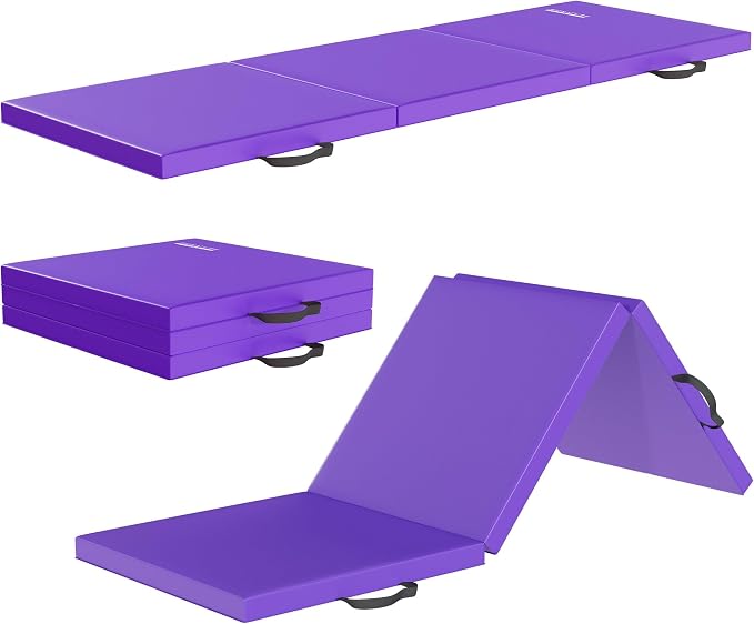 Fitvids Folding Exercise Gymnastics Mat for Tumbling, 2'x6'x2" Gym Workout Mat with Carrying Handles High-Density Anti-Tear Portable Fitness Aerobics Mats for Home Gym Yoga Pilates MMA Core Training