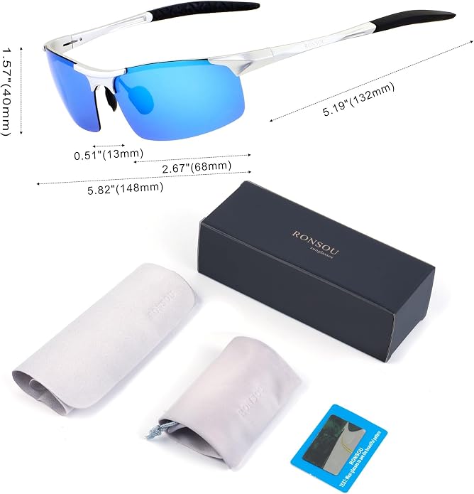 RONSOU Men Sport Al-Mg Polarized Sunglasses Unbreakable for Driving Cycling Fishing Golf