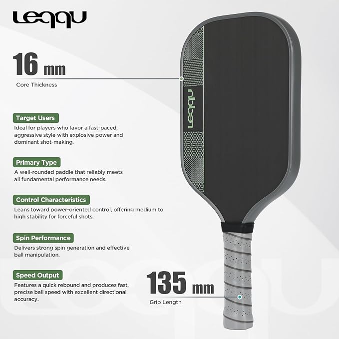 Carbon Fiber Pickleball Paddle, T700 Raw Carbon Fiber Surface, 16mm Polymer Honeycomb Core, Lightweight Durable Pickleball Racket, Ultimate Power & Spin for Men Women