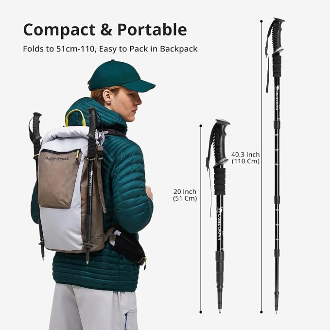 CAMEL CROWN Trekking Poles 2 Pack, Lightweight Hiking Poles for Men Women, 20-43in Adjustable Walking Sticks with Tungsten Carbide Tip & Shock-Absorbing PVC Grip, Backpacking Camping