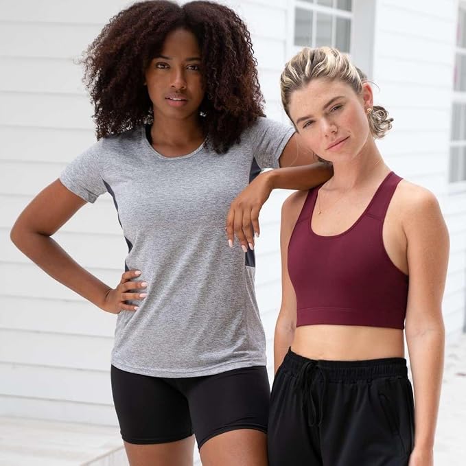 Real Essentials 5 Pack: Women's Short Sleeve T-Shirts Workout Tops Fitness Pilates Gym Activewear Athletic (Plus Available)