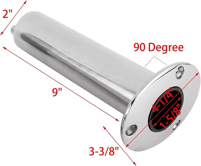 YaeMarine 4-Pack Heavy Duty Stainless Steel 316 Deluxe Rod Holders with Drain, Flush Mount Fishing Rod Pole Holders, 30 Degree /15 Degree/90 Degree
