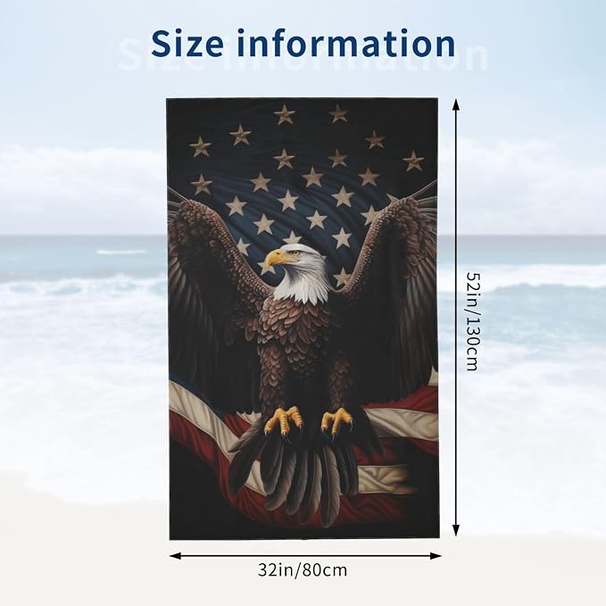Cute Bird Beach Towel,32x52in,Quick-Dry Sand-Free Bath Towels,Microfiber Lightweight for Travel Pool Yoga Beach Outdoor Activities Decor Accessories Gifts (Eagle and American Flag)