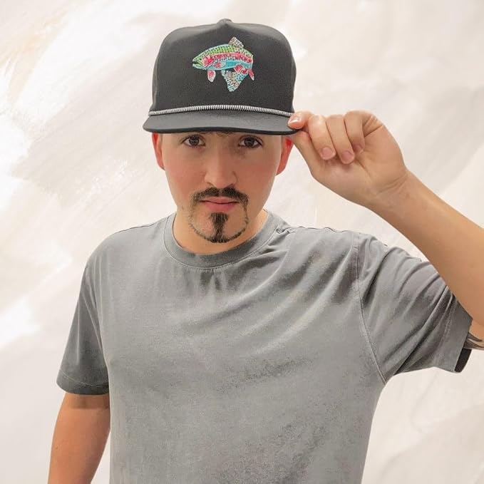 Trout Hat for Men - Dri-Fit Snapback Fishing Cap with Embroidered Rainbow Trout - Performance Laser Back Hat