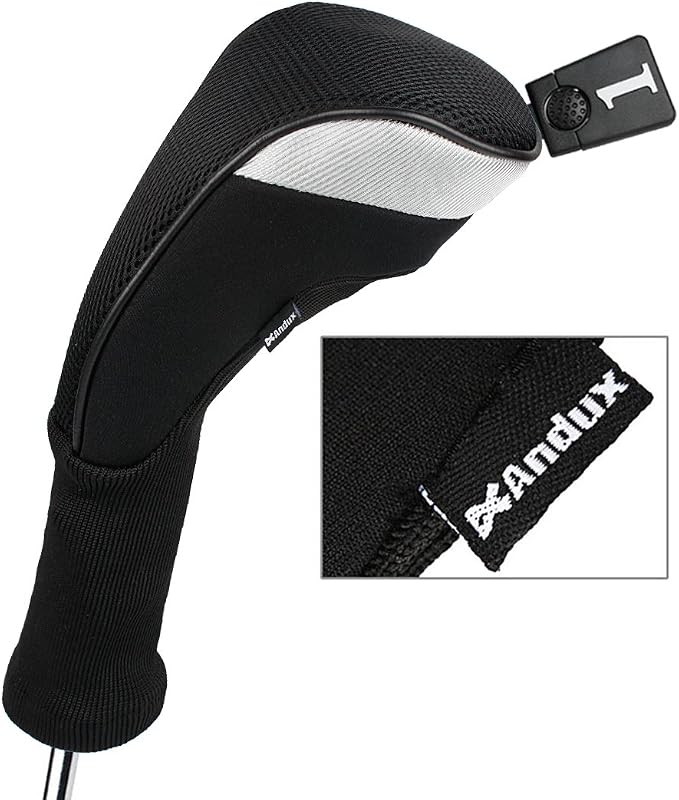 Andux 3pcs/Set Golf 460cc Driver Wood Club Head Covers Long Neck | for Driver Fairway Wood with Interchangeable No. Tags Mesh Breathable material Coloured Piping Pull-On Closure