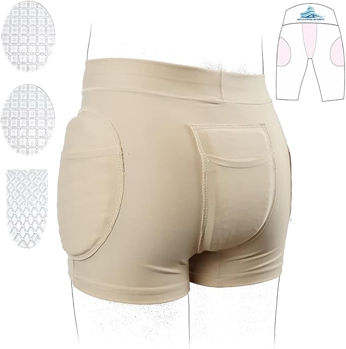 SkatingSpirit Slim Padded Figure Skating Shorts, Hip Tailbone Gel Pad Protective Underwear