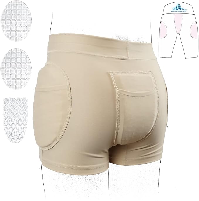 SkatingSpirit Slim Padded Figure Skating Shorts, Hip Tailbone Gel Pad Protective Underwear