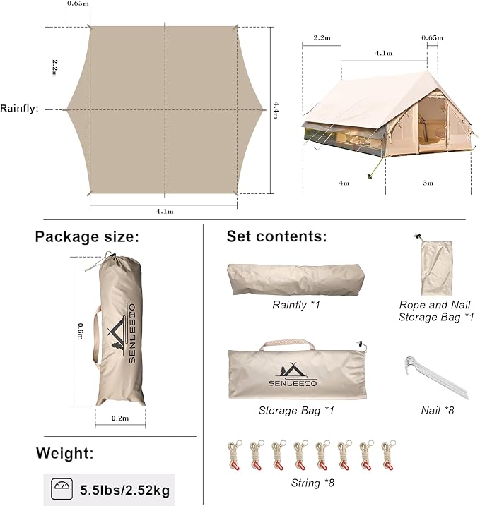 10‘ x 13’ Rain Fly Fits for 6-8 People, 4 Season Waterproof and Ultralight Survival Tent Shelter Awning Sunshade Cloth, Easy Set-Up Camping Tarp Portable for Outdoors, Camping, Hiking, Picnic