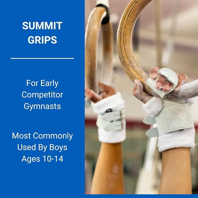 Gibson Summit Ring Gymnastic Grips for Boys, Durable Leather Grip for Secure Grip, Hand Grips for Early Competitor Gymnasts, Gymnastics Grips for Boys - Made in USA