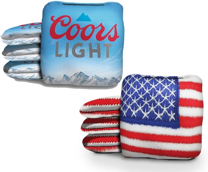 Slick Woody's Official Brand Beer + American Flag Cornhole Bags – Resin-Filled Tournament Performance with Dual Sided Professional Use Fabric- Set of 8