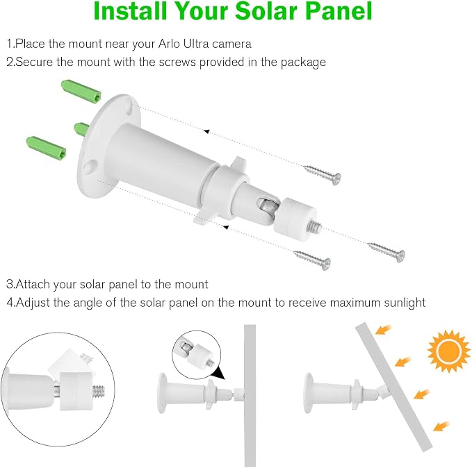3 Pack Solar Panel Charger Compatible with Arlo Pro 5S 2K/Pro 4/Pro3/Ultra 2/Ultra/Go 2,with 11.5ft Waterproof Magnetic Charging Cable,Adjustable Mount(NOT for Arlo Essential)