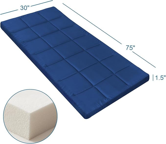 SPRINGSPIRIT Cot Mattress Topper (Improved Thickness), Foam Quilted Pads for Camping, Soft Comfortable Sleeping Cot Mattress Pad Only, Camping Pad 75"x30" for Camp Cot/Rv Bunk/Narrow Twin Beds, Navy