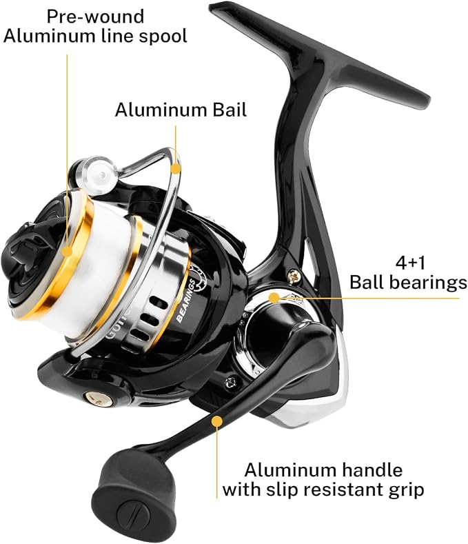Gonex Ice Fishing Rod Reel Combo Medium Light Carbon Fiber Fiberglass Portable Complete Kit Include Skimmer Spare Rod Spinning Ice Fishing Reel Ice Jig Folding Stool for Winter Fishing