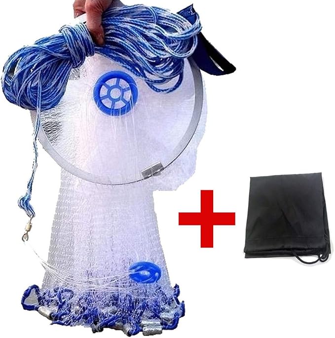 Cast Fishing Net with Aluminum Frame, 0.8 inch Mesh, 7.8-13.8 ft Diameter