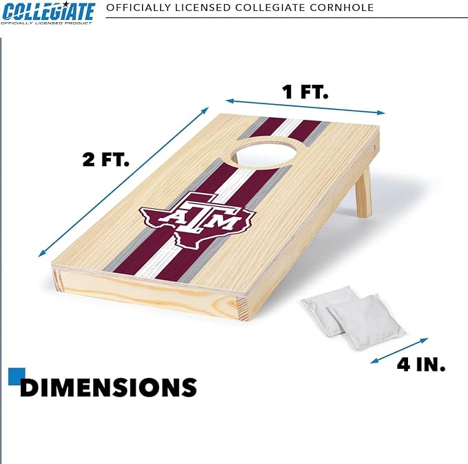 Wild Sports College Portable Size 1' x 2' Solid Wood Cornhole Set with Direct Print HD Team Graphics – Travel Size