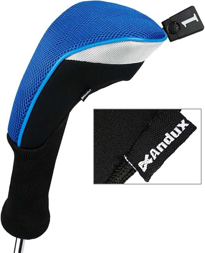 Andux 3pcs/Set Golf 460cc Driver Wood Club Head Covers Long Neck | for Driver Fairway Wood with Interchangeable No. Tags Mesh Breathable material Coloured Piping Pull-On Closure