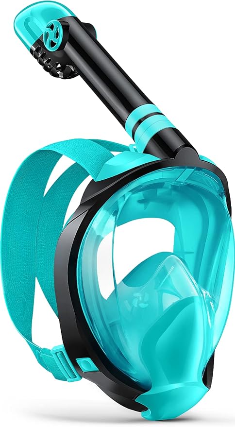 Full Face Snorkel Mask for Adults, 180° Panoramic Anti-Fog Snorkeling Gear with Dry Top System & Camera Mount, Foldable Anti-Leak Design for Travel, Swimming & Ocean Snorkeling
