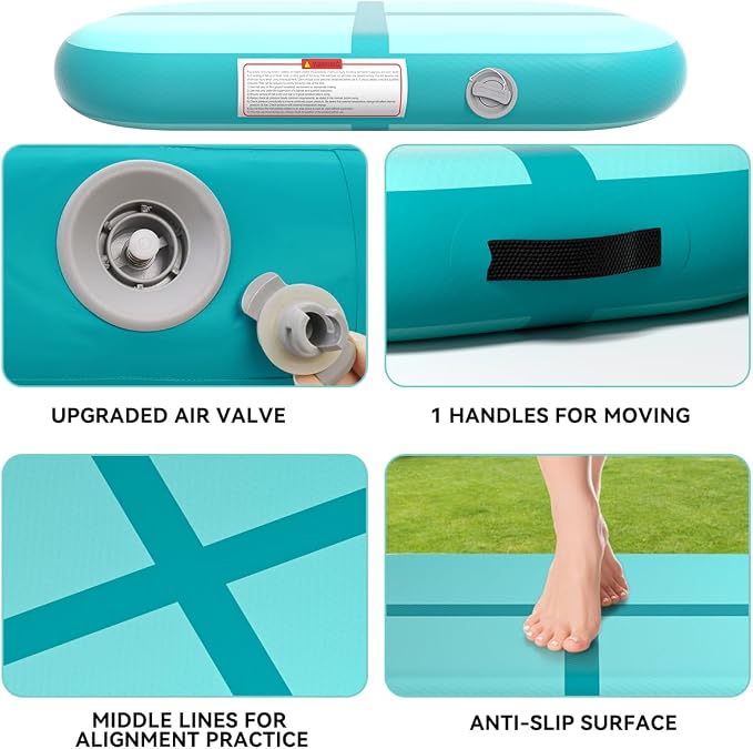 Inflatable Air Gymnastics Tumbling Mat 6ft 10ft 13ft 16ft 20ft, Air Tumble Track Mat 4/8 inches Thickness with Electric Air Pump for Home Use Training Cheerleading Yoga Water Beach Park