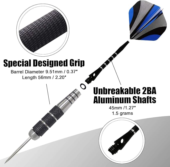 WINSDART Darts Metal Tip Set Professional Metal Darts for Dartboard Steel Tip Darts with Nonslip Iron Barrel Aluminum Dart Shafts,Extra Flights,Dart Sharpener,Gift Box