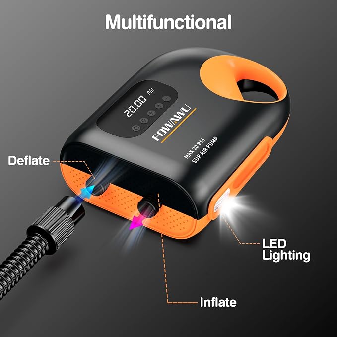 FOWAWU Paddleboard Pump, Sup Pump Electric DC 12V Car Connector, Paddle Board Pump Intelligent Dual Stage Inflation & Deflation